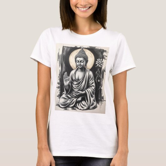 静謐な仏 – 木炭の平和と静謐な姿 Tシャツ (正面)