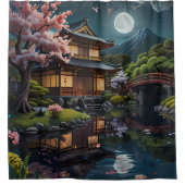 静謐な反射：花バスルーム シャワーカーテン (正面)