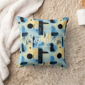 静謐な水晶 – 青とクリーム幾何学模様アクセント クッション (ブランケット)