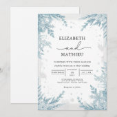 静謐な空の青のウィンターボタニカルウェディング 招待状 (正面/裏面)