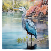 静謐な陛下:ブルーヘロンヘブンシャワーカーテン シャワーカーテン (正面)