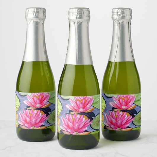 静鮮やかかな池に睡蓮 スパークリングワインラベル (ボトル)