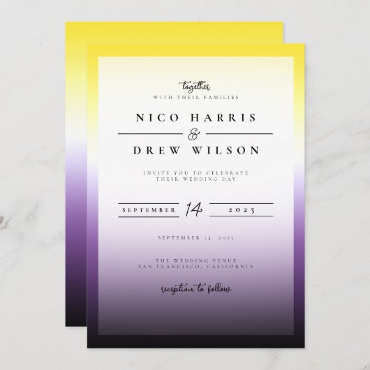 非エレガントバイナリプライド結婚 招待状 (正面/裏面)