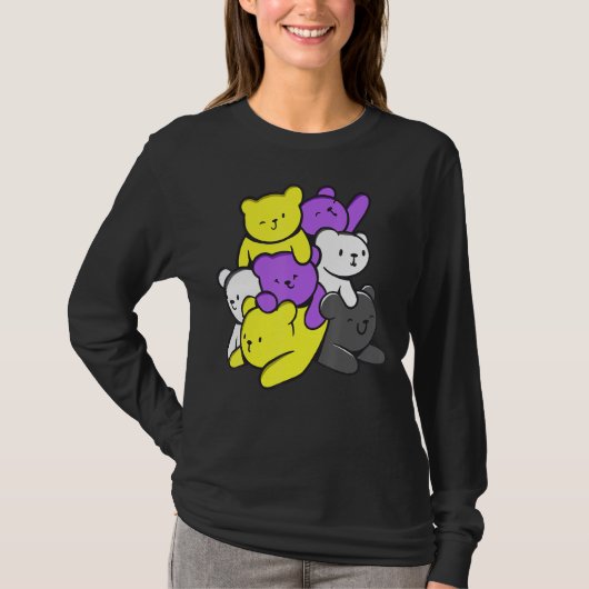 非バイナリかわいいクマ非バイナリフラグ非バイナリPrid Tシャツ (正面)
