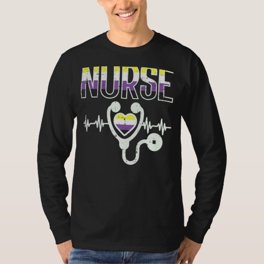 非バイナリナースハートハートビート聴診器P Tシャツ (正面)
