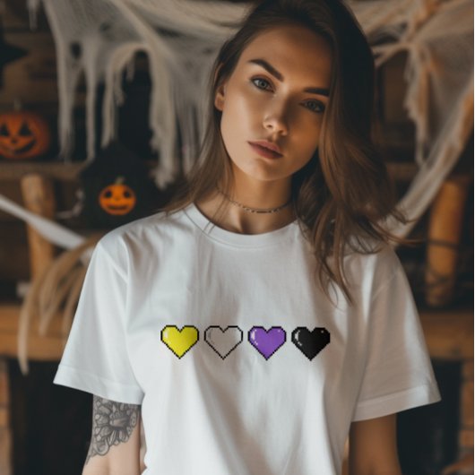 非バイナリフラグピクセルハート Tシャツ