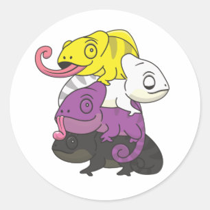 非バイナリフラグプライドLgbtqかわいいカメレオンパイルクラ ラウンドシール