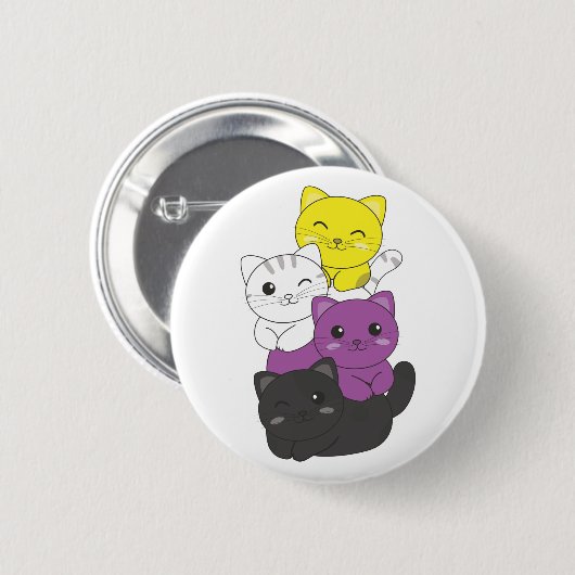 非バイナリフラグ非バイナリプライドLgbtq可愛い猫が 缶バッジ (正面&裏面)