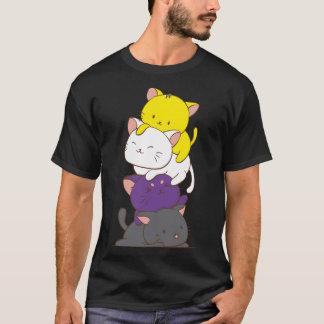 非バイナリプライドフラグかわいいネコかわいいLGBTQ非ビ Tシャツ