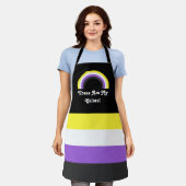 非バイナリプライドフラグと文字付き虹 エプロン (着用した状態)