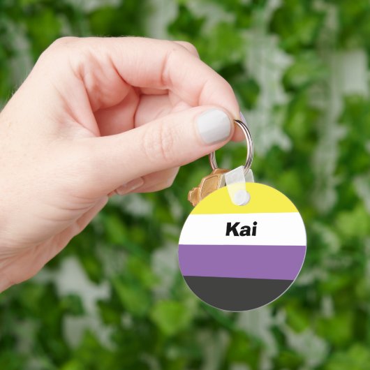 非バイナリプライドフラグ名またはモノグラム キーホルダー (手)