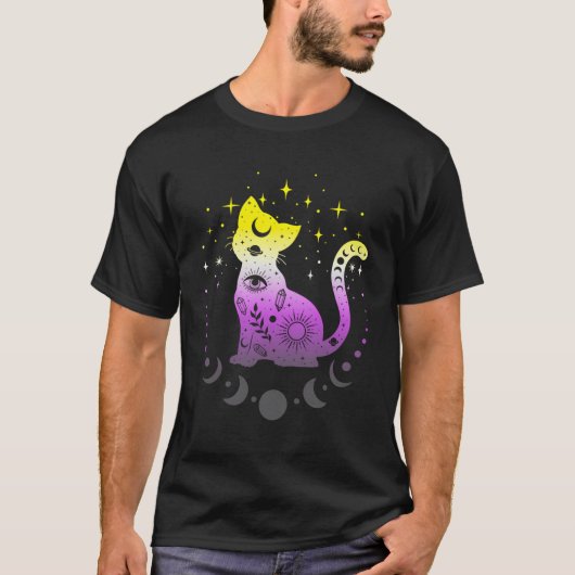 非バイナリプライドフラグ色非バイナリ天文学C Tシャツ (正面)