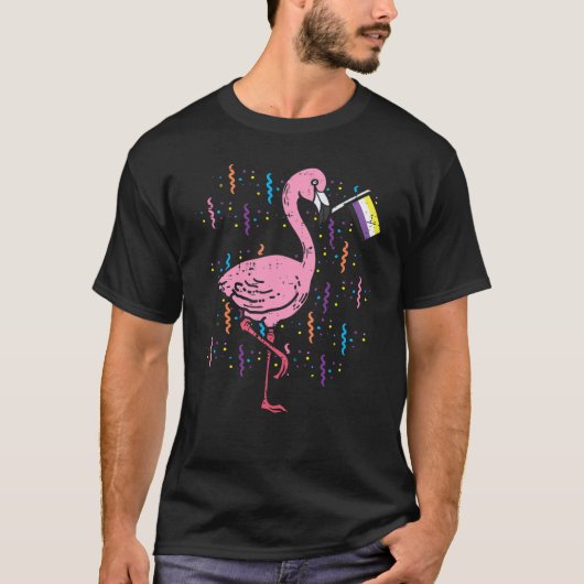 非バイナリ国旗Flamingo Lgbtプライド月Nb Ally Tシャツ (正面)