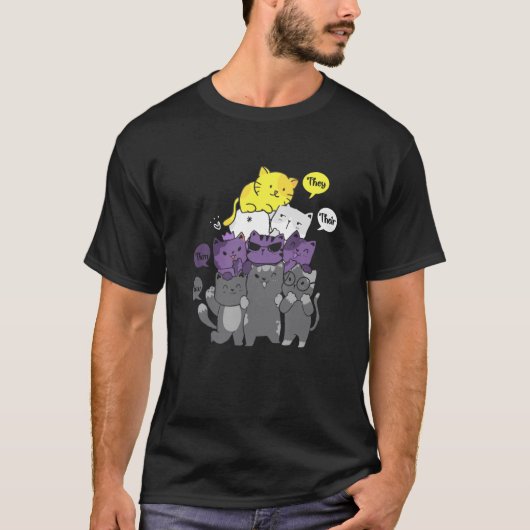 非バイナリ彼らは可愛い非バイナリFlaを見る Tシャツ (正面)