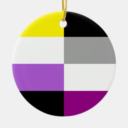 非バイナリ無性二重プライドフラグのクリスマス セラミックオーナメント (正面)