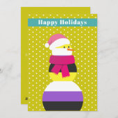 非バイナリ雪だるまスノーウーマンのクリスマスカード シーズンカード (正面/裏面)
