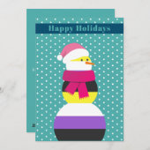 非バイナリ雪だるまスノーウーマンのクリスマスカード シーズンカード (正面/裏面)