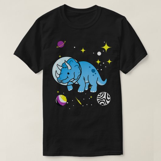 非バイナリTriceratops宇宙非バイナリプライド Tシャツ (デザイン正面)