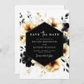 非フォトユニーク金ゴールドと黒結婚の セーブザデート (正面/裏面)