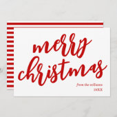 非モダンフォトレッドスクリプトメリークリスマス シーズンカード (正面/裏面)
