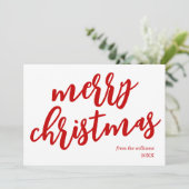 非モダンフォトレッドスクリプトメリークリスマス シーズンカード (スタンド正面)