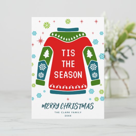 非モダン写カラフル真クリスマスセーター シーズンカード (スタンド正面)