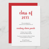 非モダン写真シンプル赤卒業 案内状 (正面/裏面)