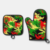 非中心の渦巻き 鍋つかみ&鍋敷きセット (正面)