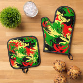 非中心の渦巻き 鍋つかみ&鍋敷きセット (トップダウン)