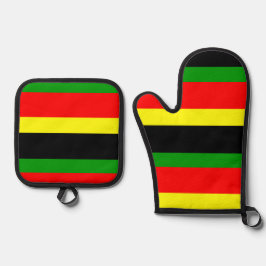 非中心ストライプ的 鍋つかみ&鍋敷きセット