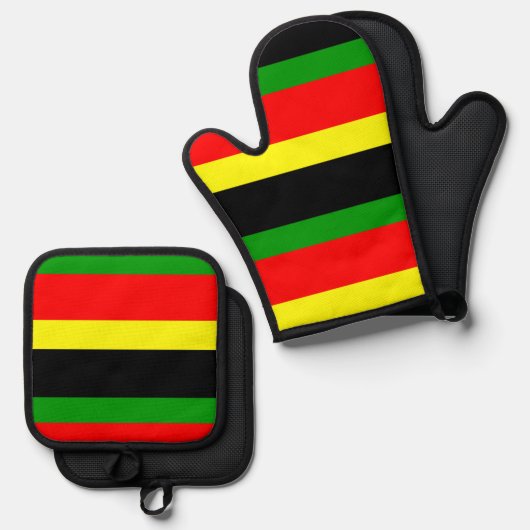 非中心ストライプ的 鍋つかみ&鍋敷きセット (正面/裏面)