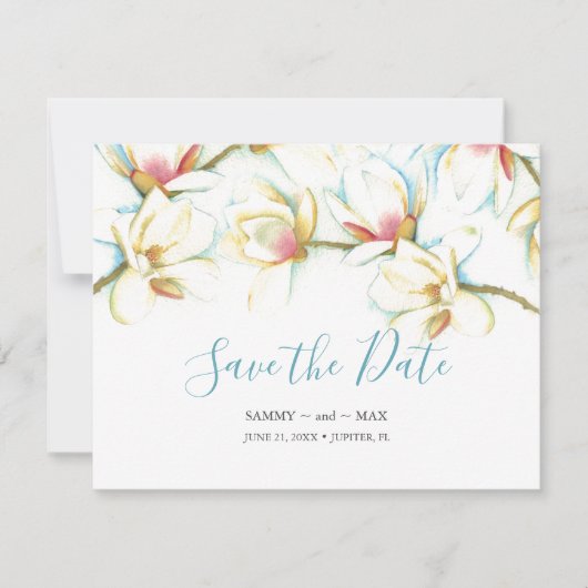 非写真エレガント水色フローラ保存日付 セーブザデート (正面)