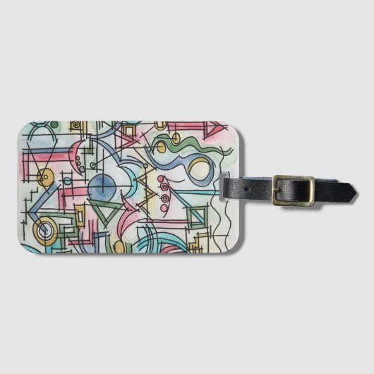 非対称ハンド絵を描抽象芸術水彩画 ラゲッジタグ (正面横)