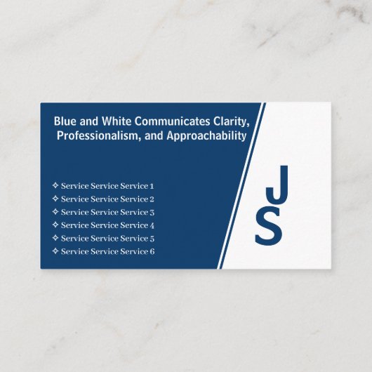 非対称モダンイニシャルブルー&ホワイト個人向け 名刺 (裏面)