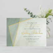 非対称金ゴールドフレームが金ゴールドでグレー表示 箔招待状 (立ち正面)