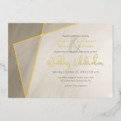 非対称金ゴールドフレームアンティークグレーと金ゴールド 箔招待状 (正面)