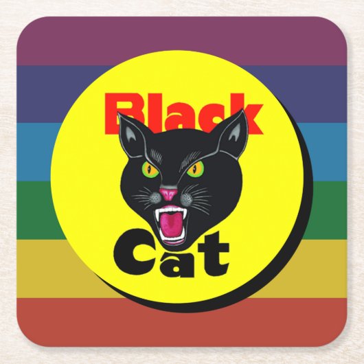非常におもしろいカラフルと黒猫 スクエアペーパーコースター (正面)