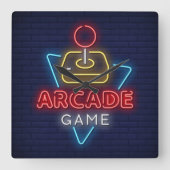 非常におもしろいクラシックアーケードゲームとジョイスティックNeon スクエア壁時計 (正面)