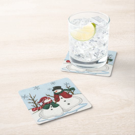 非常におもしろい雪だるまクリスマスコアスターセット スクエアペーパーコースター (インサイチュ)