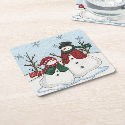 非常におもしろい雪だるまクリスマスコアスターセット スクエアペーパーコースター (アングル)