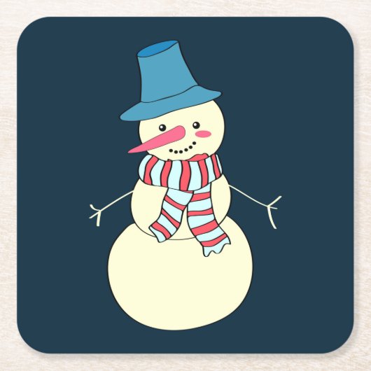 非常におもしろい雪だるまクリスマスコアスターセット スクエアペーパーコースター (正面)
