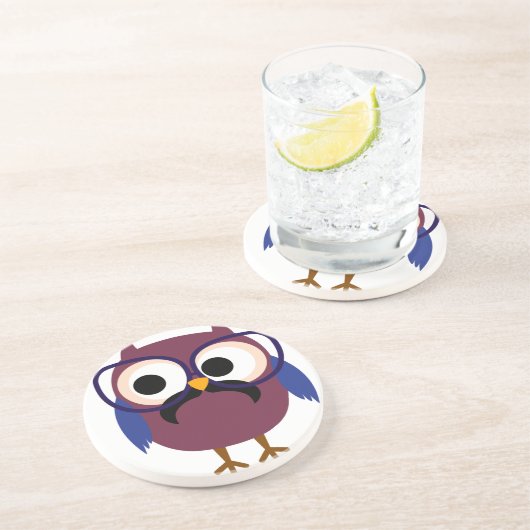 非常にかわいいギークのフクロウの身に着けているガラス コースター (側面)