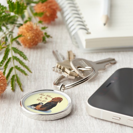 非常にかわいい子犬とビーグルのママ犬 キーホルダー (側面)