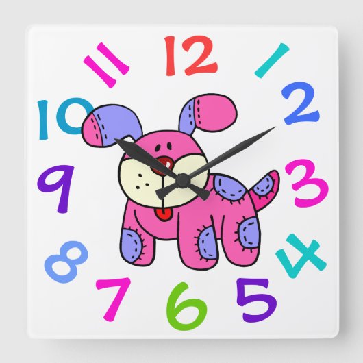 非常にかわいい子犬の子供部屋の壁時計 スクエア壁時計 (正面)