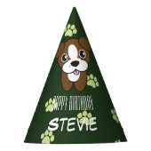 非常にかわいい緑のボクサーの子犬の誕生日の帽子 パーティーハット (正面)
