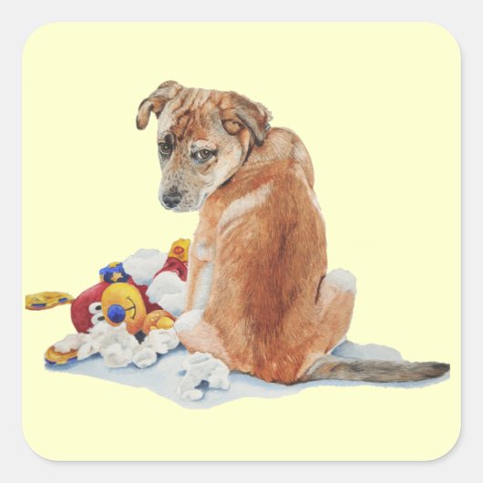 非常にかわいい茶色の子犬のポートレート スクエアシール (正面)