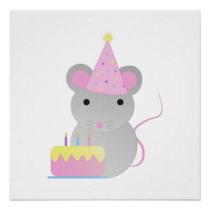 非常にかわいい誕生日パーティーマウス ポスター
