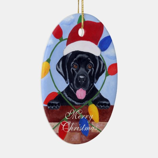 非常にかわいく黒いラブラドールの子犬のクリスマス セラミックオーナメント (右)