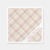 非常にかわいらしピンクの格子縞 スタンダードカクテルナプキン (正面)
