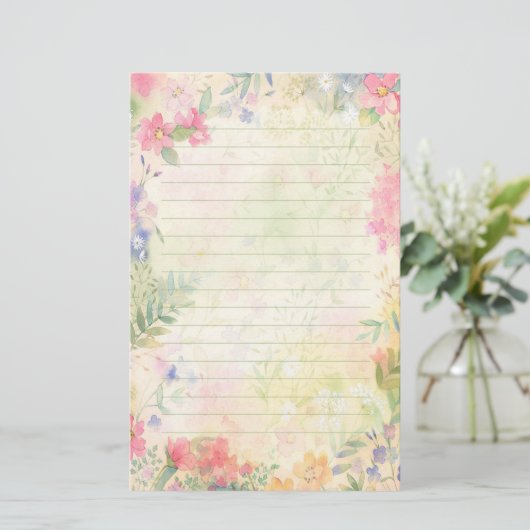 非常にかわいらしフローラの並んだ文房具紙 便箋 (スタンド正面)